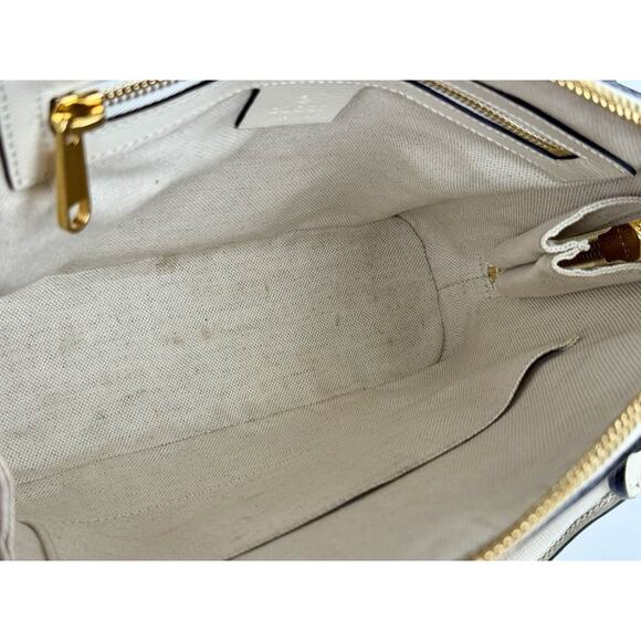 Gucci Horsebit 1955 Top Handle Bag in GG Canvas with White Leather Trim D-9 - Picture 11 of 16